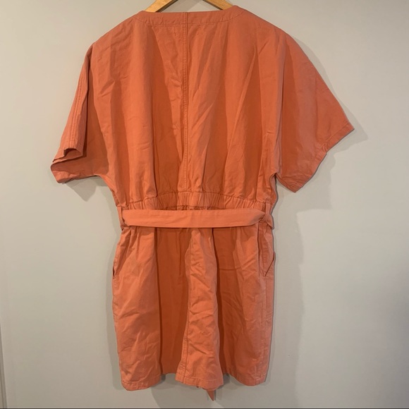 Orange Button Up Tie-Waist Cargo Dress - Picture 2 of 4
